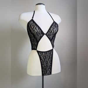 Elle Rêve Black Lace Bodysuit Halter NWT Large One Piece New Festival Lingerie